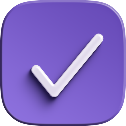 Purple square 3D check icon